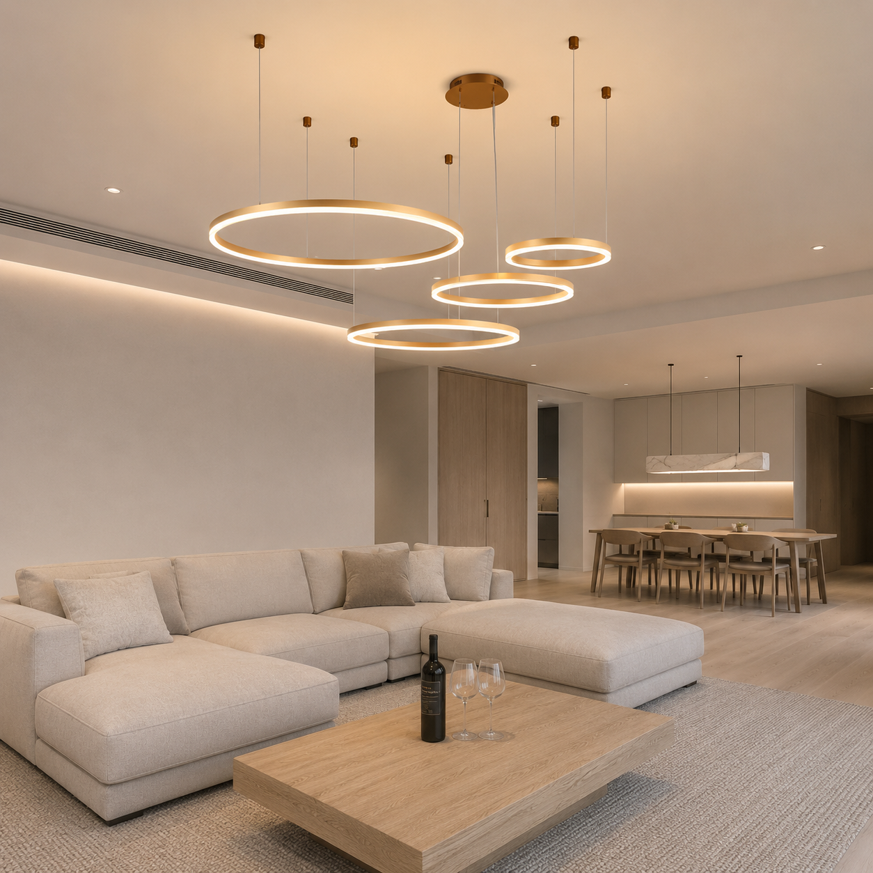 Moss Adjustable Ring LED Pendant Light in a modern living space