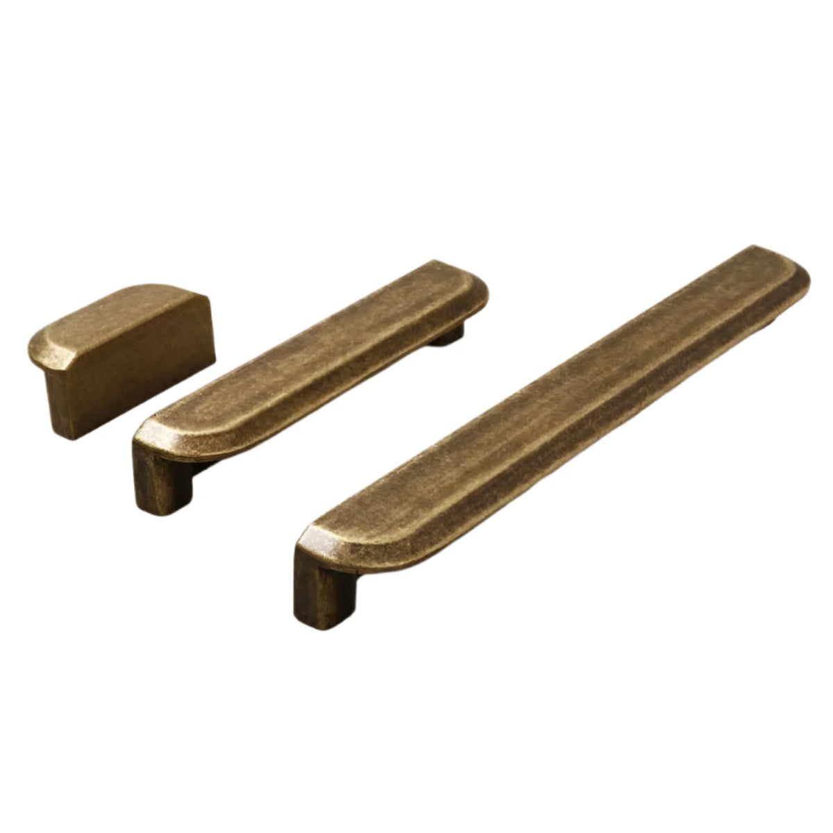 Murko antique bronze cabinet handles in small, medium and large side by side
