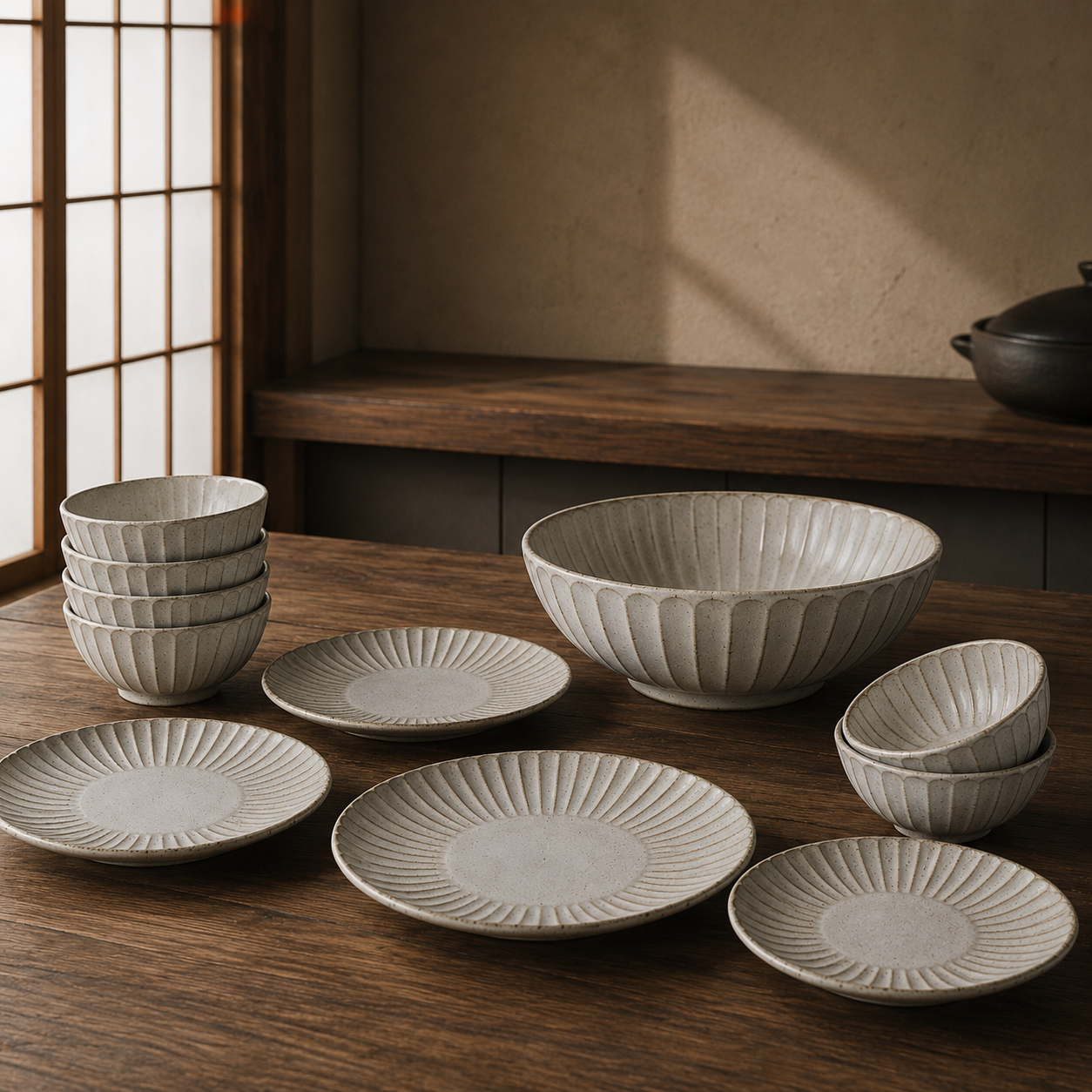 Nagano Ceramic Dinner Set laid out for a family meal
