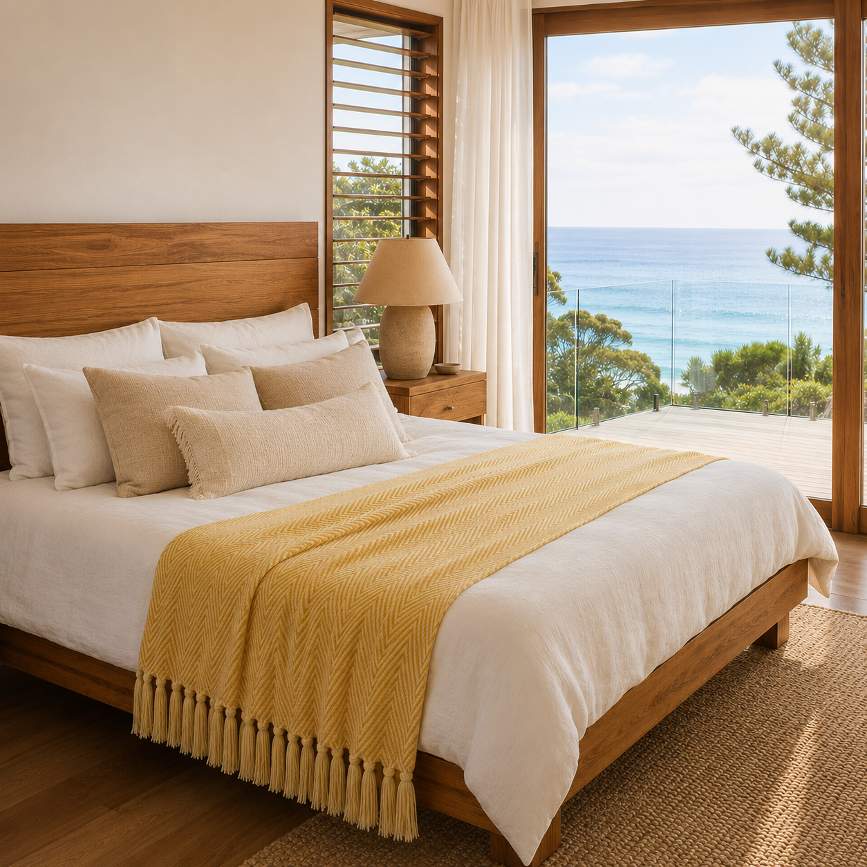 Nambu Vibrant Woven Polyester-Cotton Throw Blanket styled on a bed for a colourful accent
