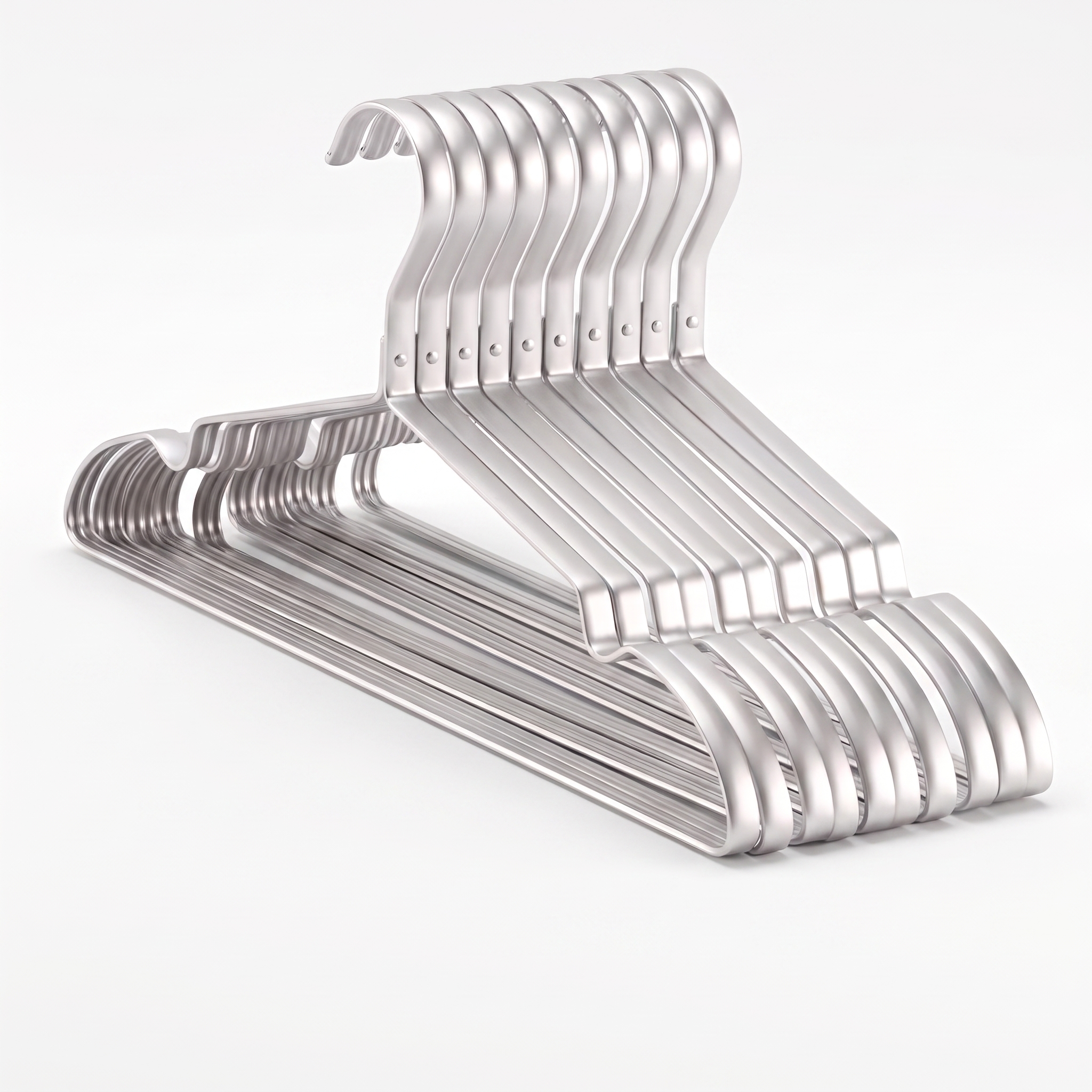 Ness silver aluminium clothes hangers shown as a set on a plain white background