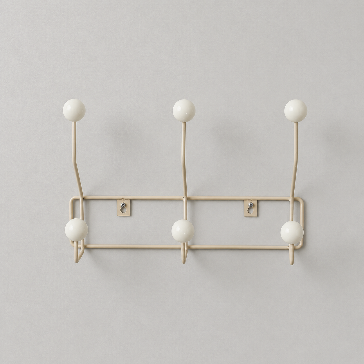 Newi Iron Wall Coat Rack in its wrought iron frame with wood ball hooks, available colour option