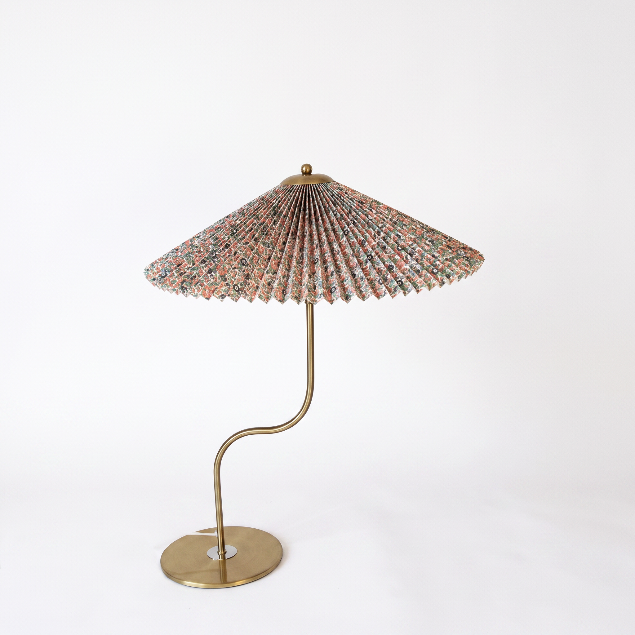 Newton retro checkered brass table lamp in floral on a white background