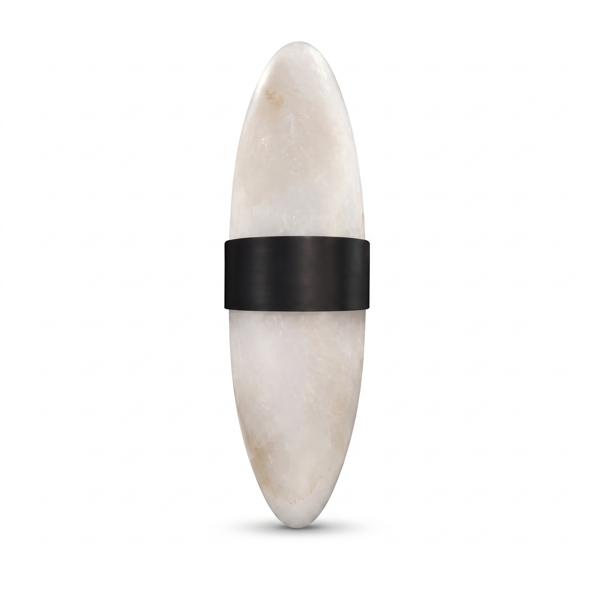 Nula alabaster and black stainless steel wall sconce on a white background