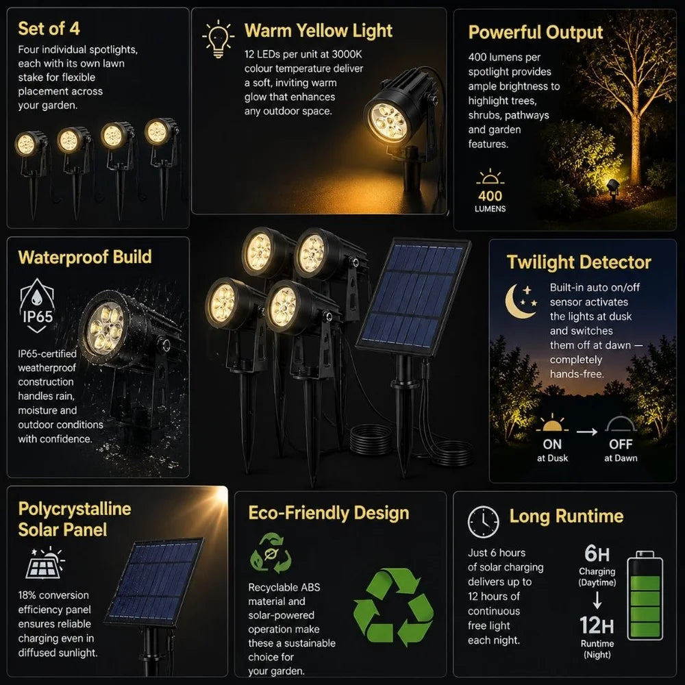 Oria Solar Spotlights - set of 4 garden spot lights with solar panel - product image 5