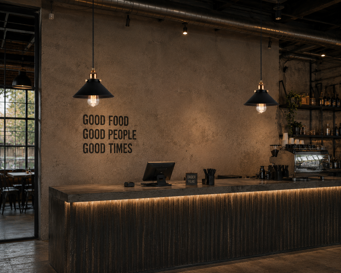 Pebble Industrial Style Pendant Light illuminated