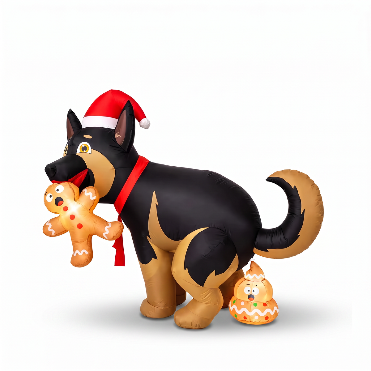 Perro inflatable Christmas dog with a gingerbread man on a white background