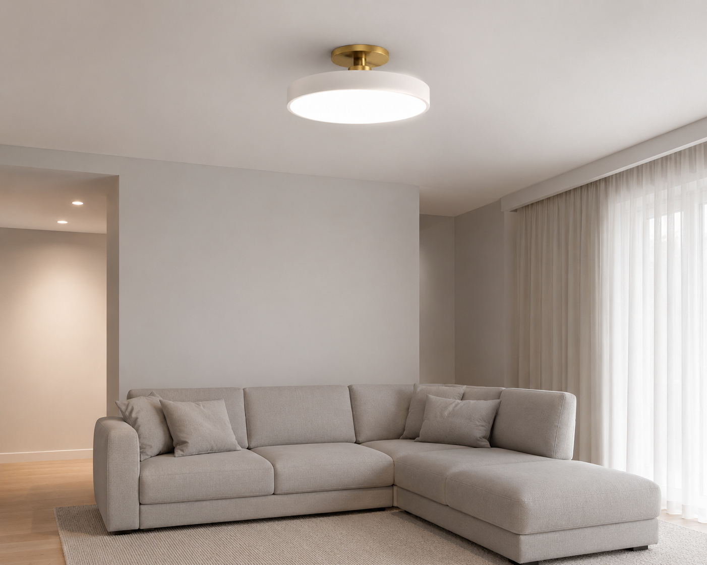 Pilu Two-Tone LED Ceiling Light glowing with 3-color switch mode