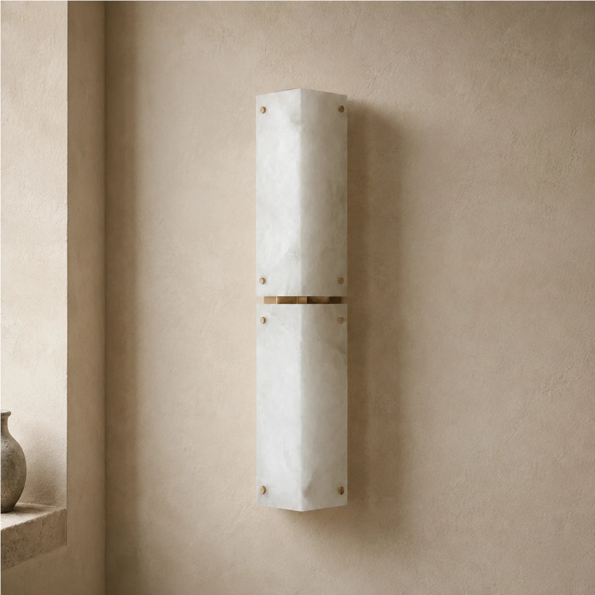 Popi marble wall light Double with two marble panels joined by a brass band