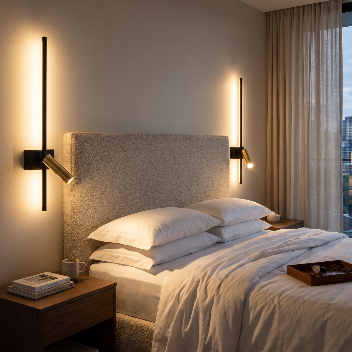 Preso LED wall reading light in a boutique hotel room