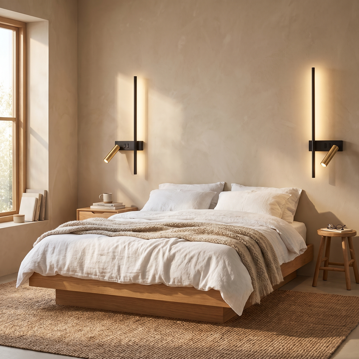 Preso LED wall reading light in a Scandinavian bedroom