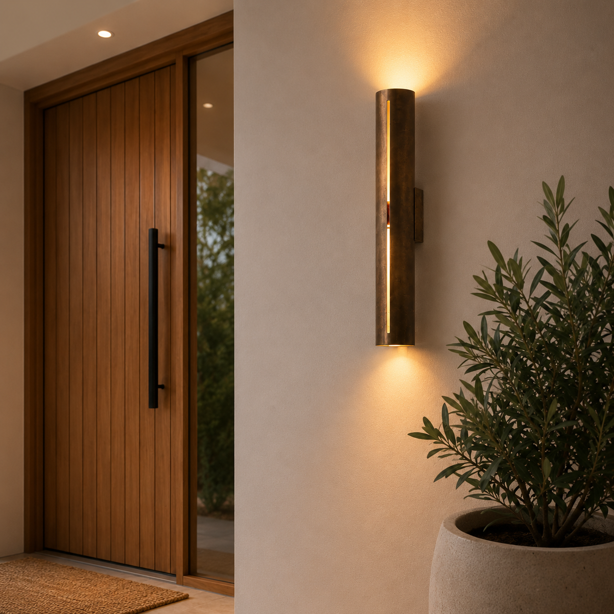 Rio copper wall light mounted on a wall
