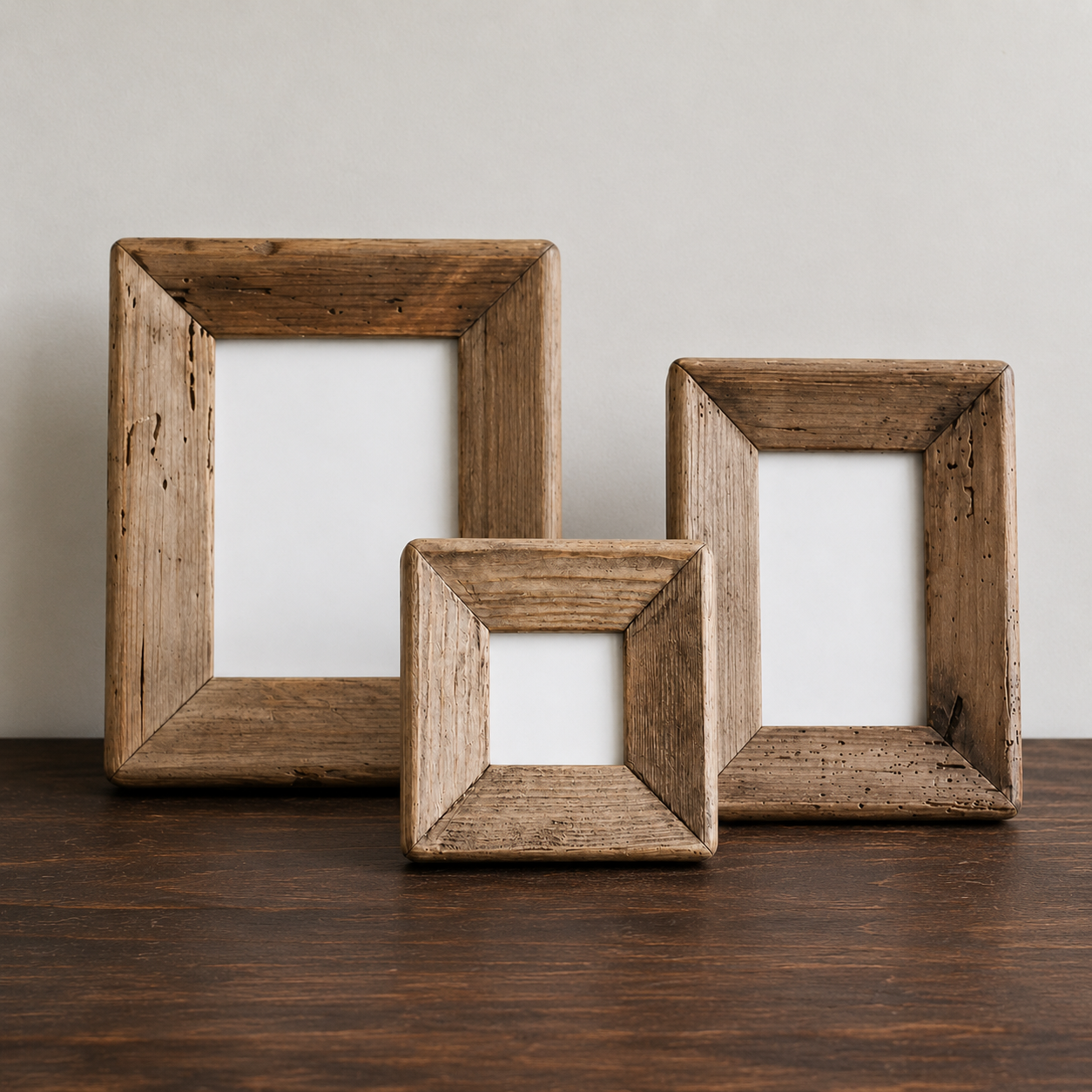 Rustic Handcrafted Solid Pine Photo Frame displayed on a shelf