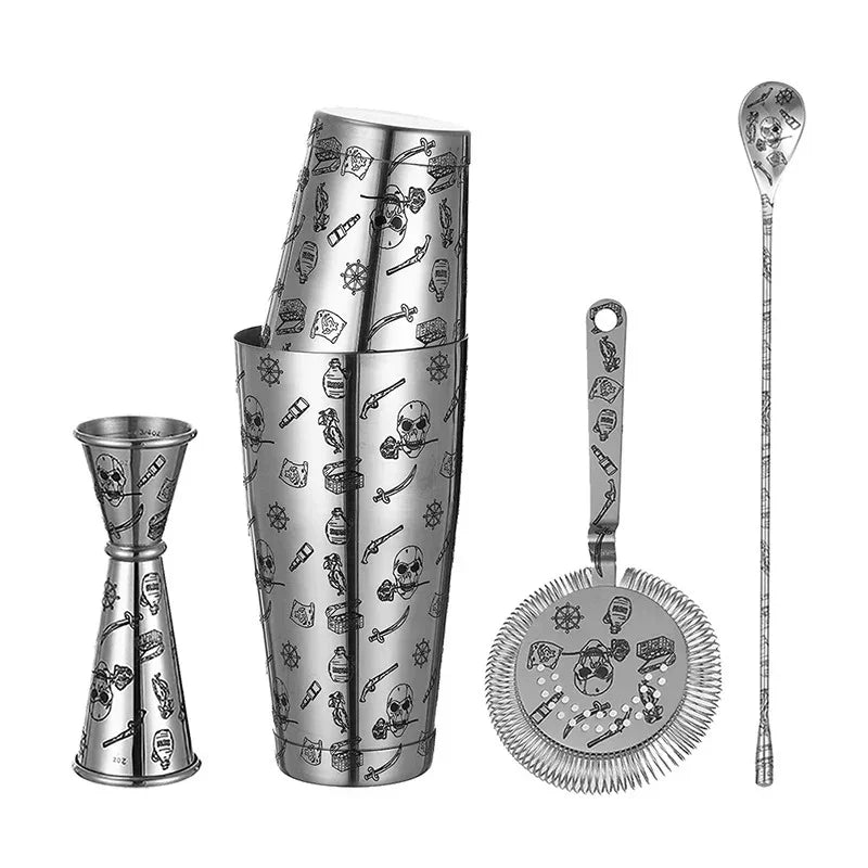 Sands cocktail shaker set in the Skull Rose etched design