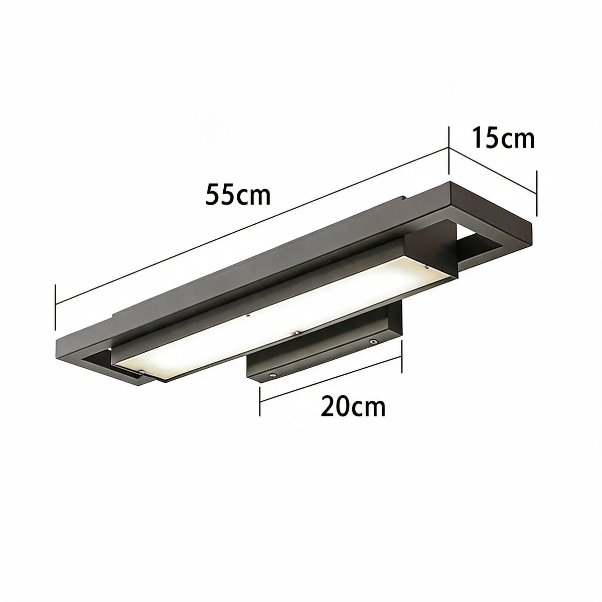 Shan outdoor wall light 55cm dimensions, 55 x 15cm (21.7 x 5.9in) with a 20cm (7.9in) wall bracket