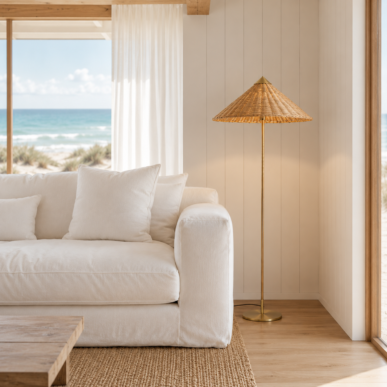 Sienna rattan floor lamp in a living room