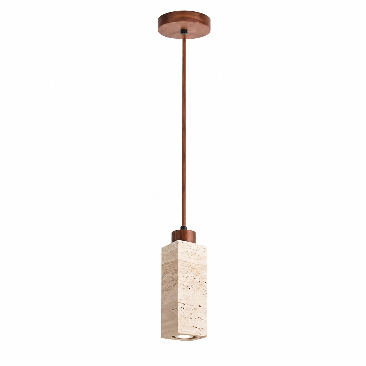 Sienna travertine pendant light with warm marble stone shade and LED lighting