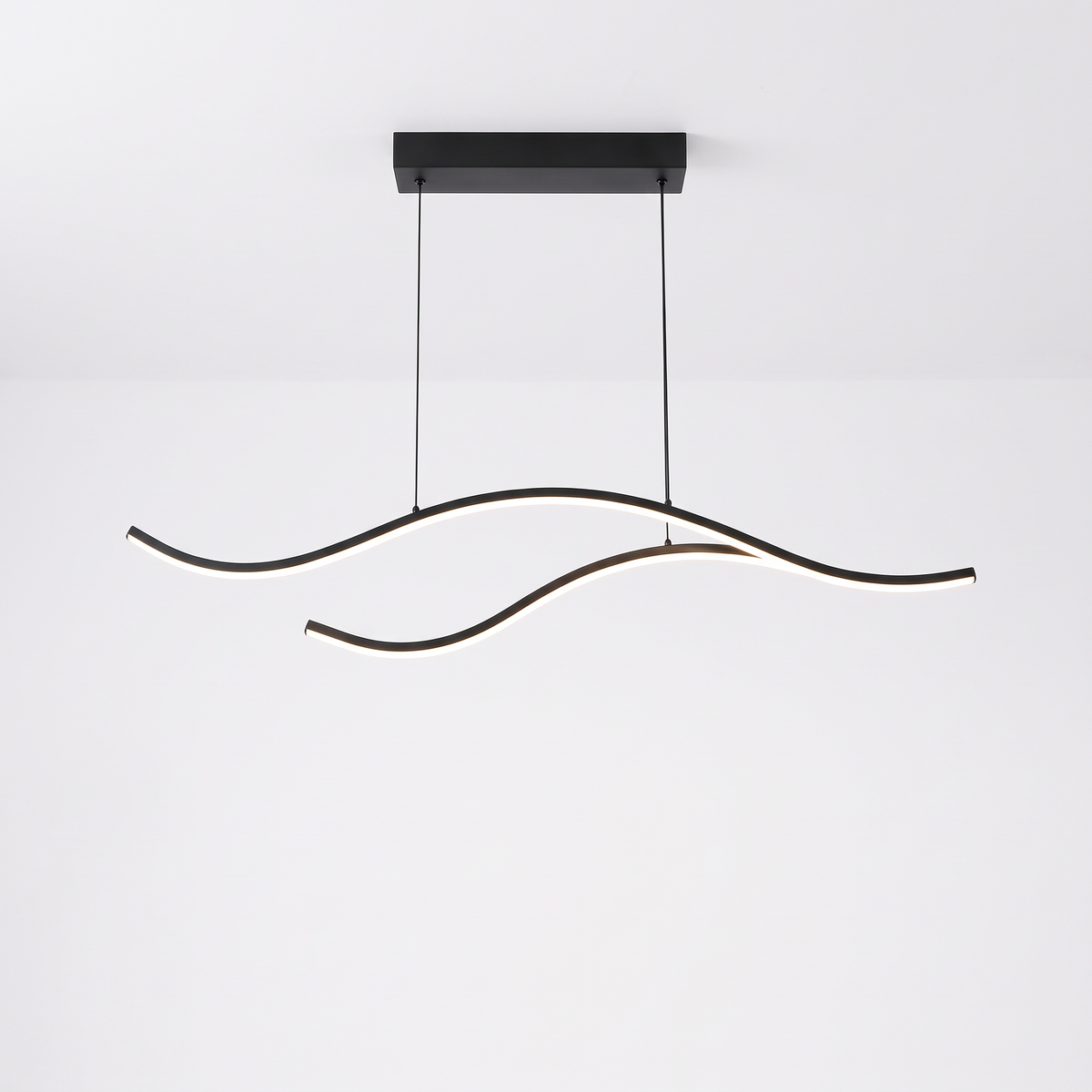 Soho black 100cm two-wave LED pendant light on a white background