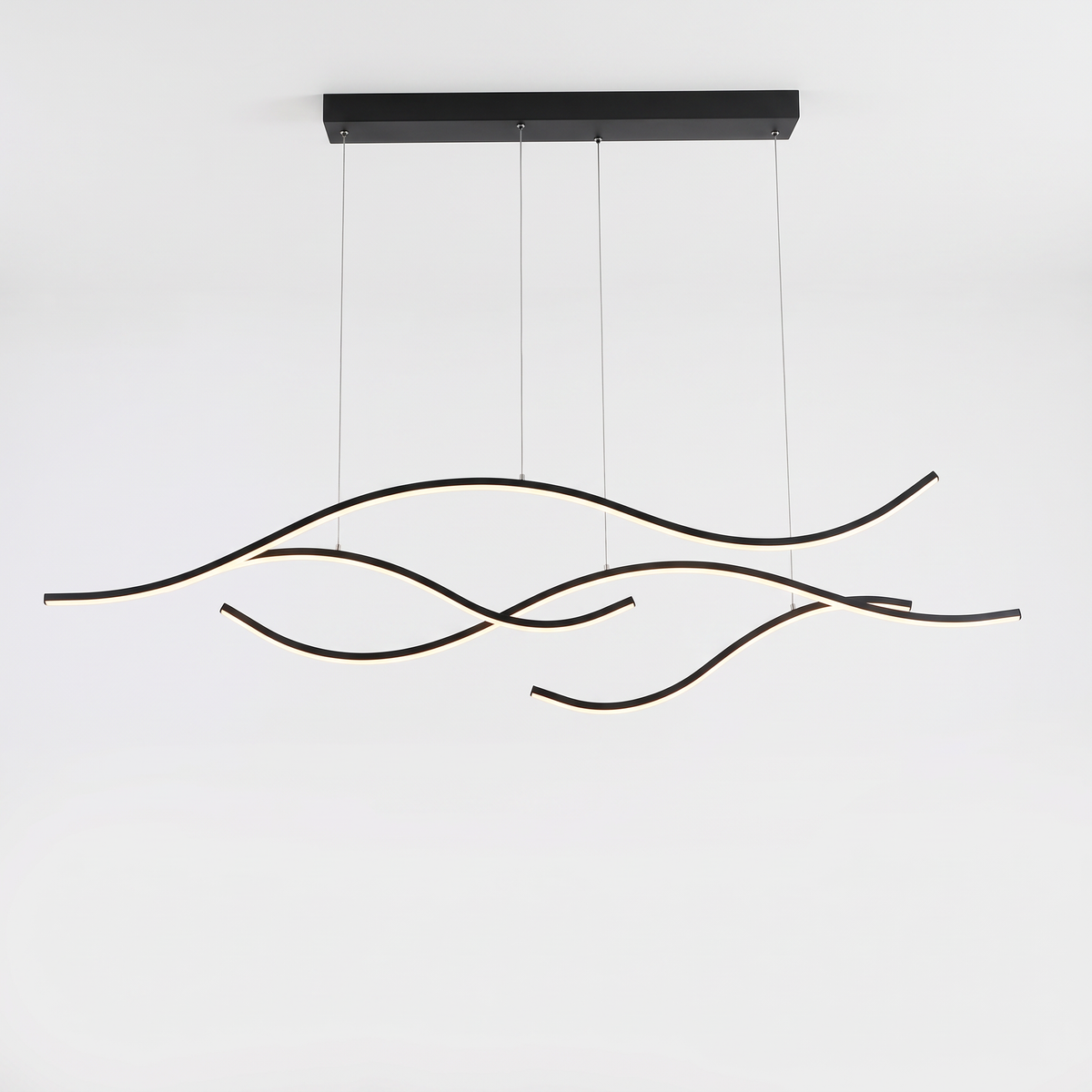 Soho black 120cm four-wave LED pendant light on a white background