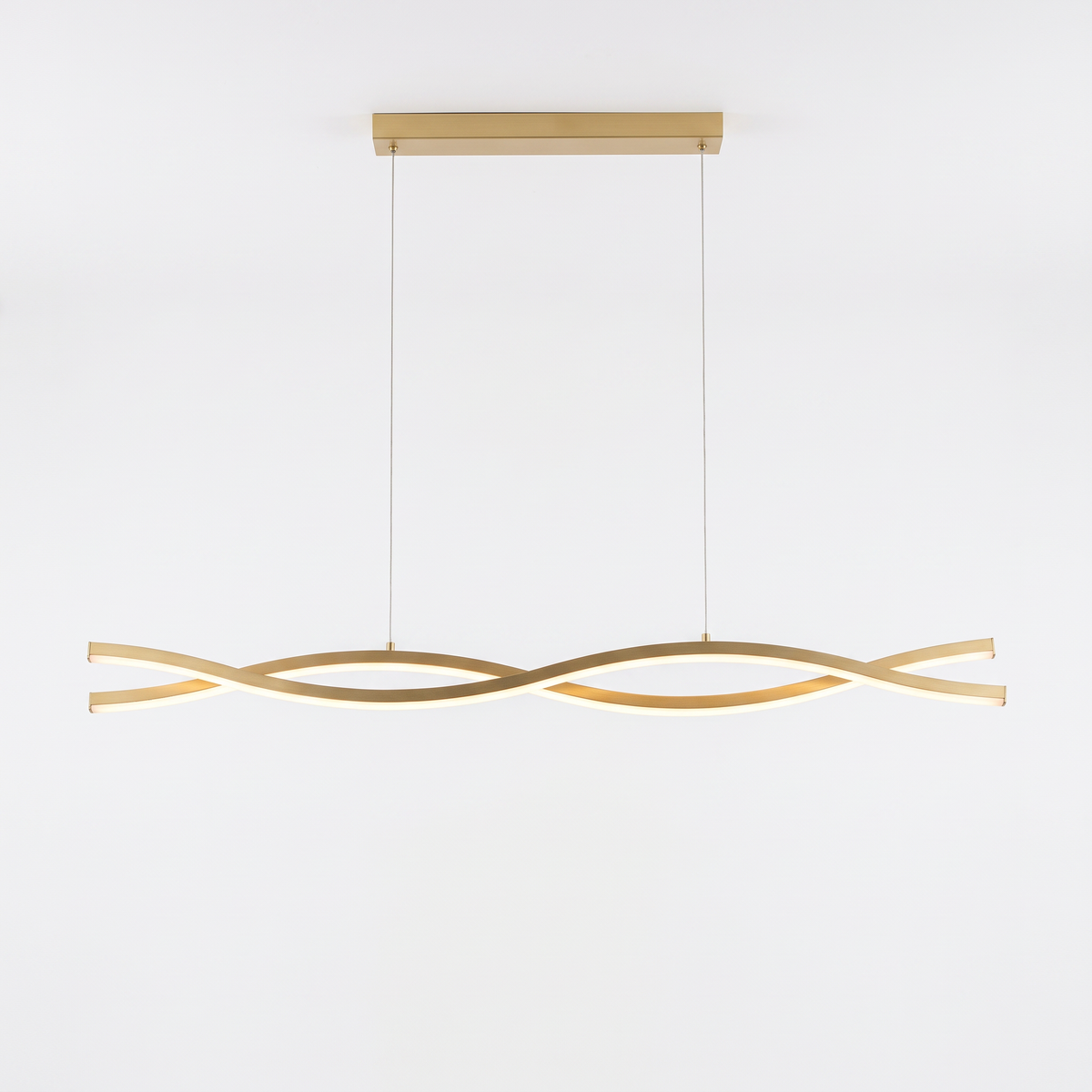 Soho gold 100cm two-wave LED pendant light on a white background