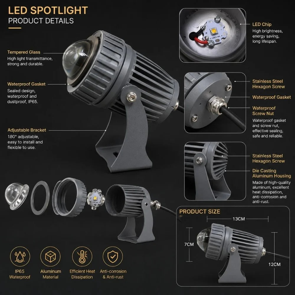 Solara LED Outdoor Spotlight - 1000 lumen aluminium garden uplight - product image 7