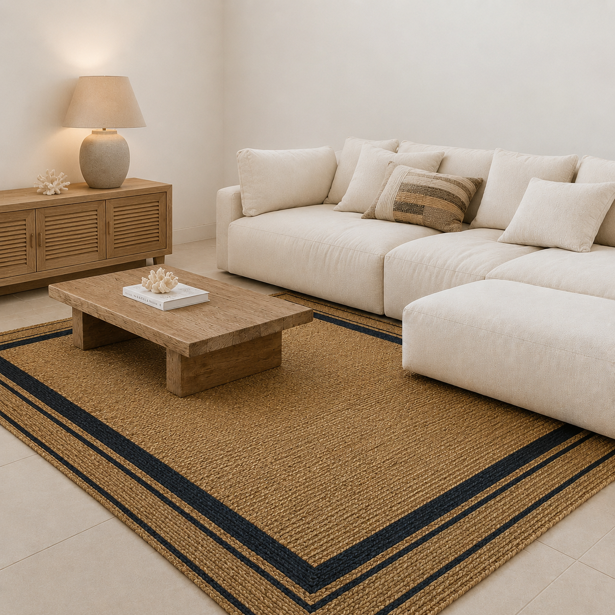 Solen Jute Rug close-up showing the natural jute weave and striped detail