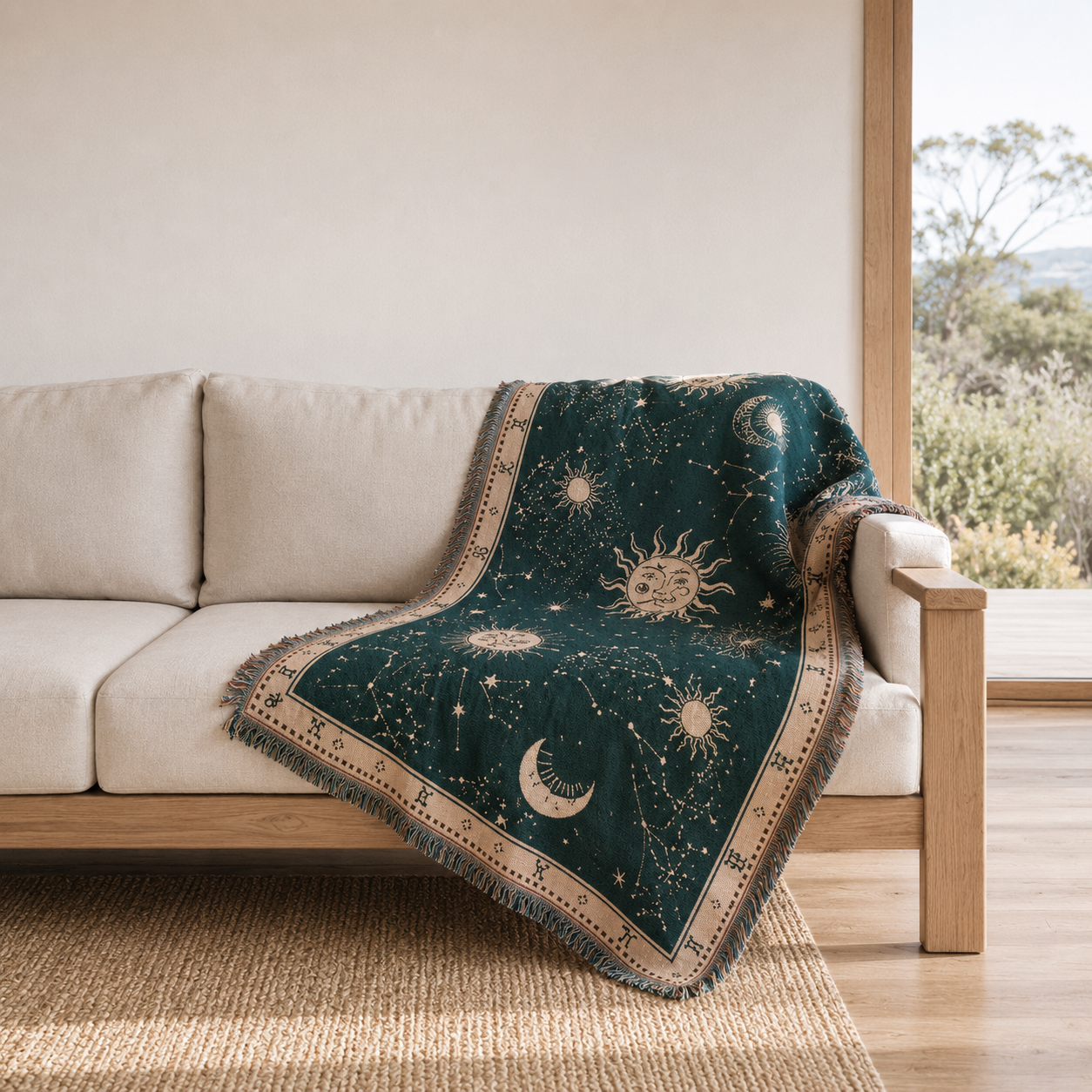 Space Colour-Block Throw Blanket with Woven Fringe in a colour-block design with a woven fringe edge