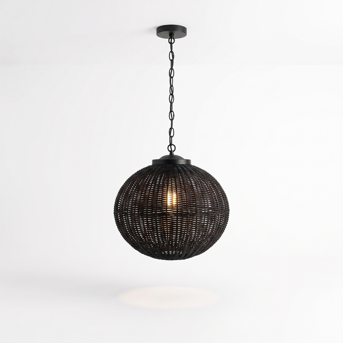 Suka black woven outdoor pendant light in the round 40 x 40cm shape on a white background