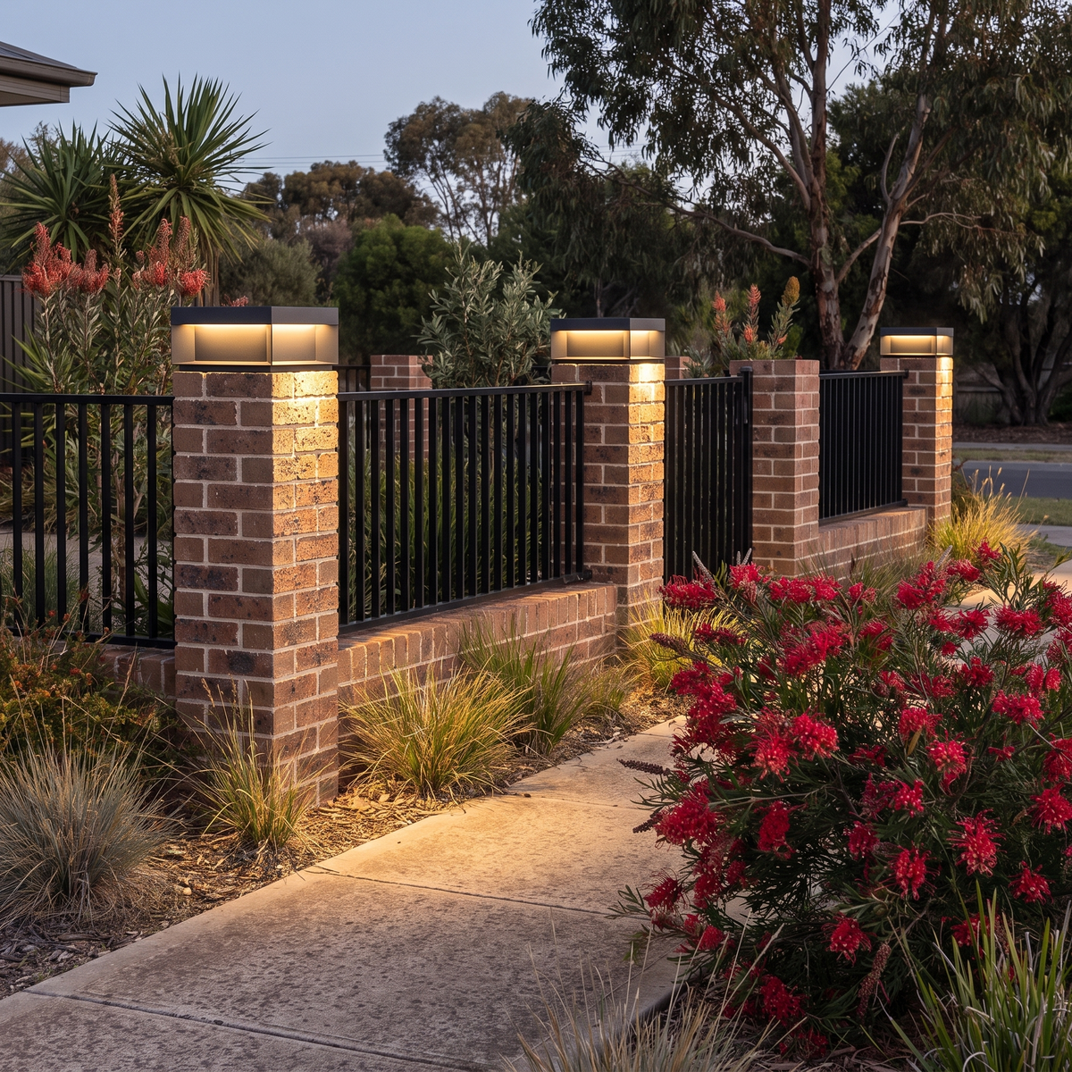Summer 15.5cm solar pillar lights on brick fence piers