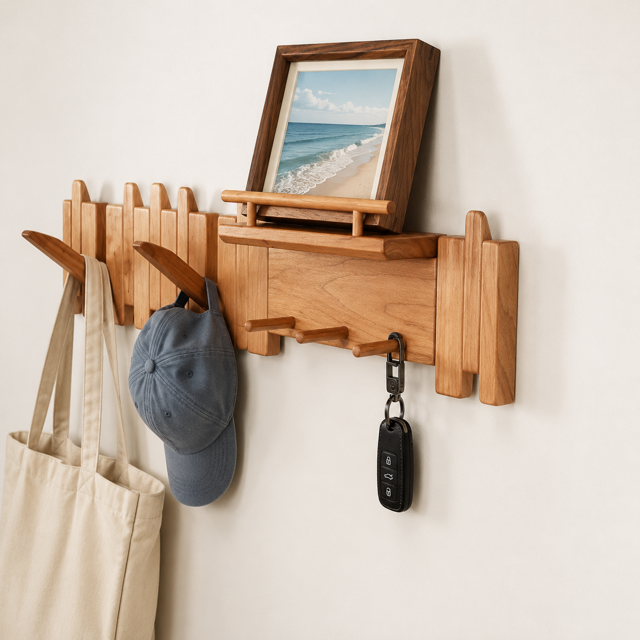 Tal Wooden Coat Rack in its piano key-inspired design and available wood finish