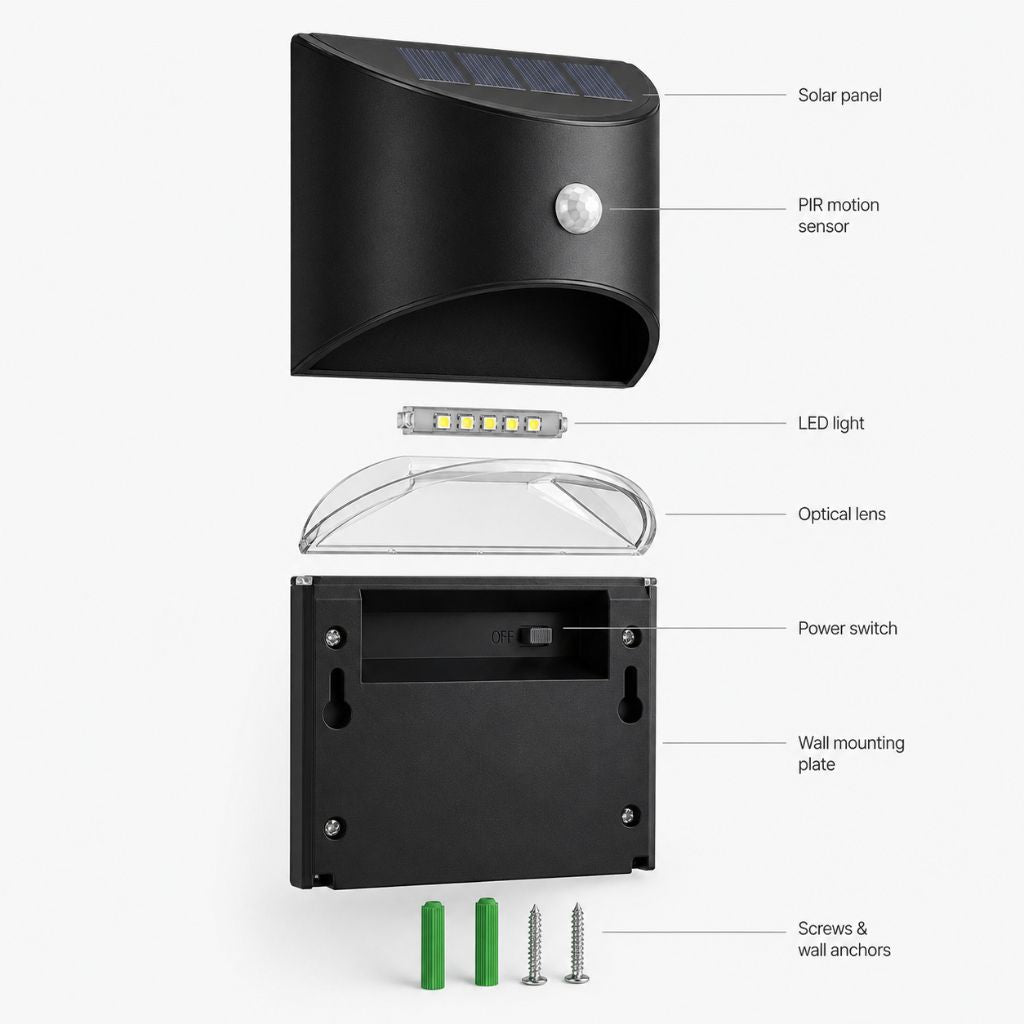 Tasi Solar Motion Sensor Wall Light - IP65 dim to bright LED - product image 3