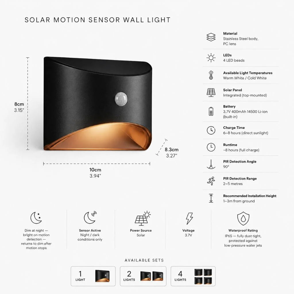 Tasi Solar Motion Sensor Wall Light - IP65 dim to bright LED - product image 4