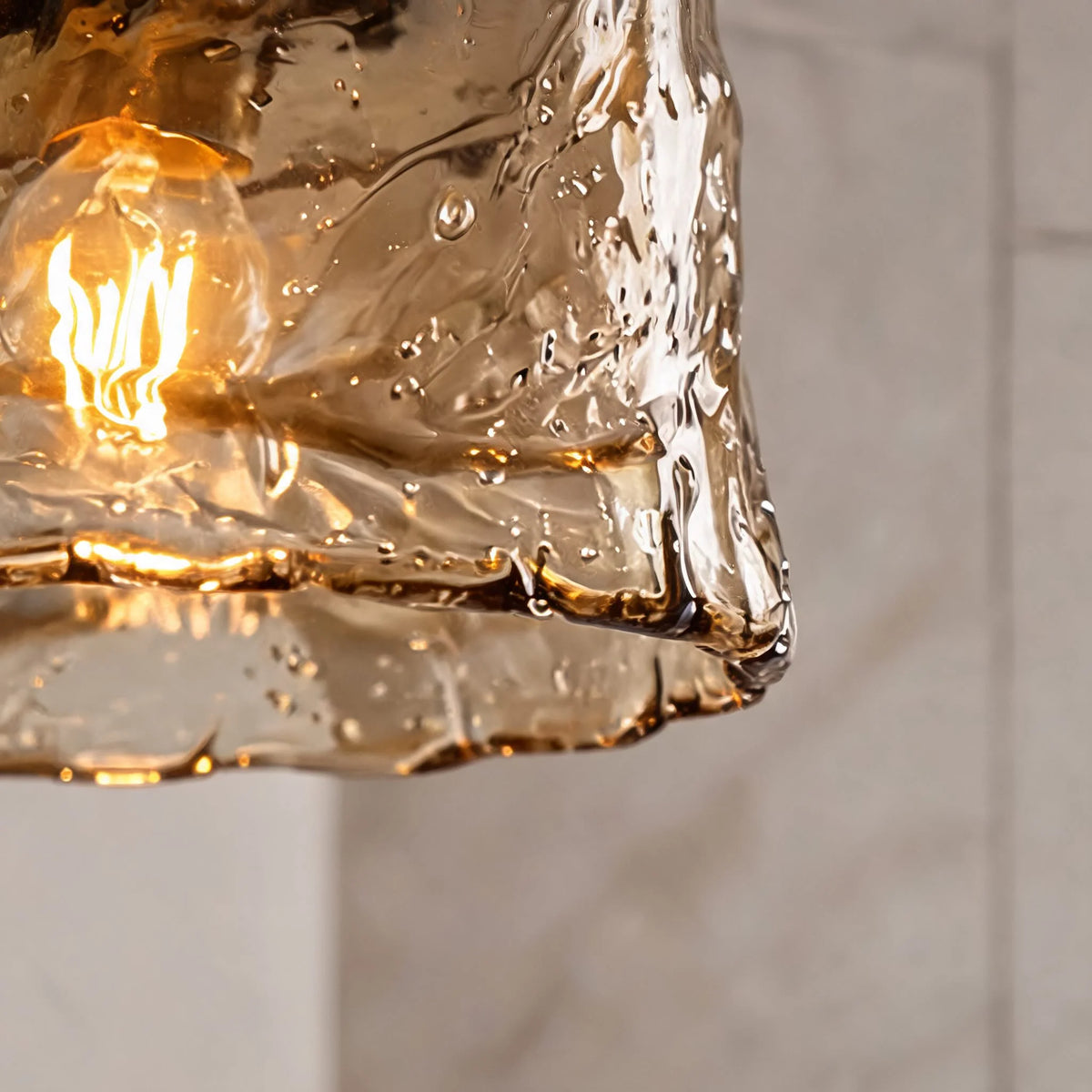 Close-up of the rippled amber glass of the Tooky Model A bell shade