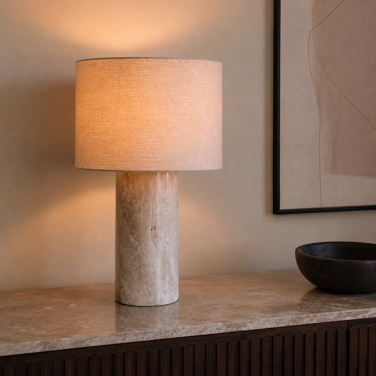 Turri Travertine Stone Table Lamp travertine base detail