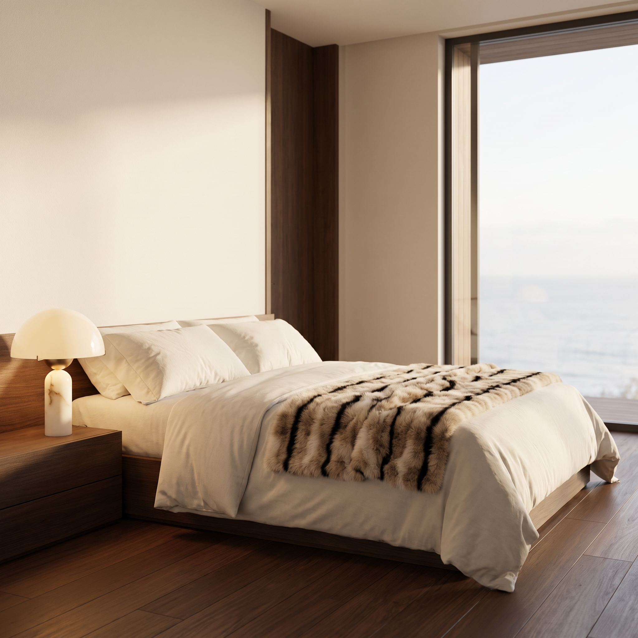 Tweed natural stone table lamp with a warm ambient glow — modern luxury bedside lamp
