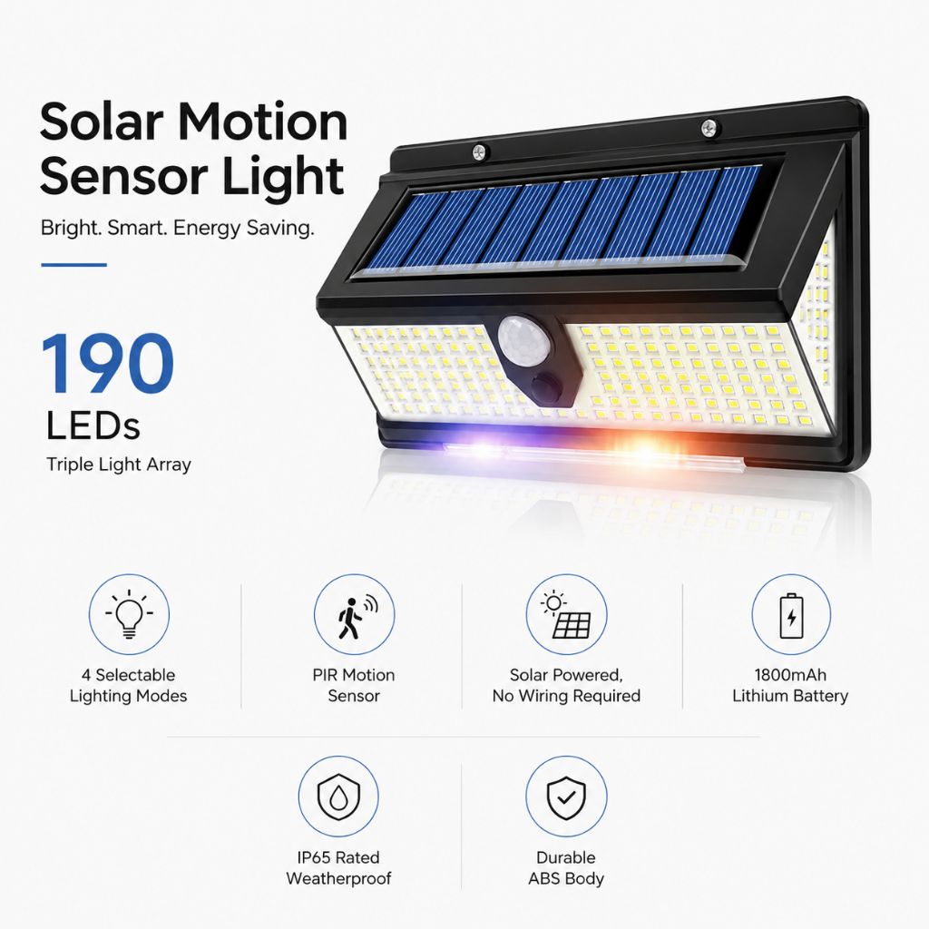 Vela Solar Security Light - 190 LED motion sensor wall light - product image 3