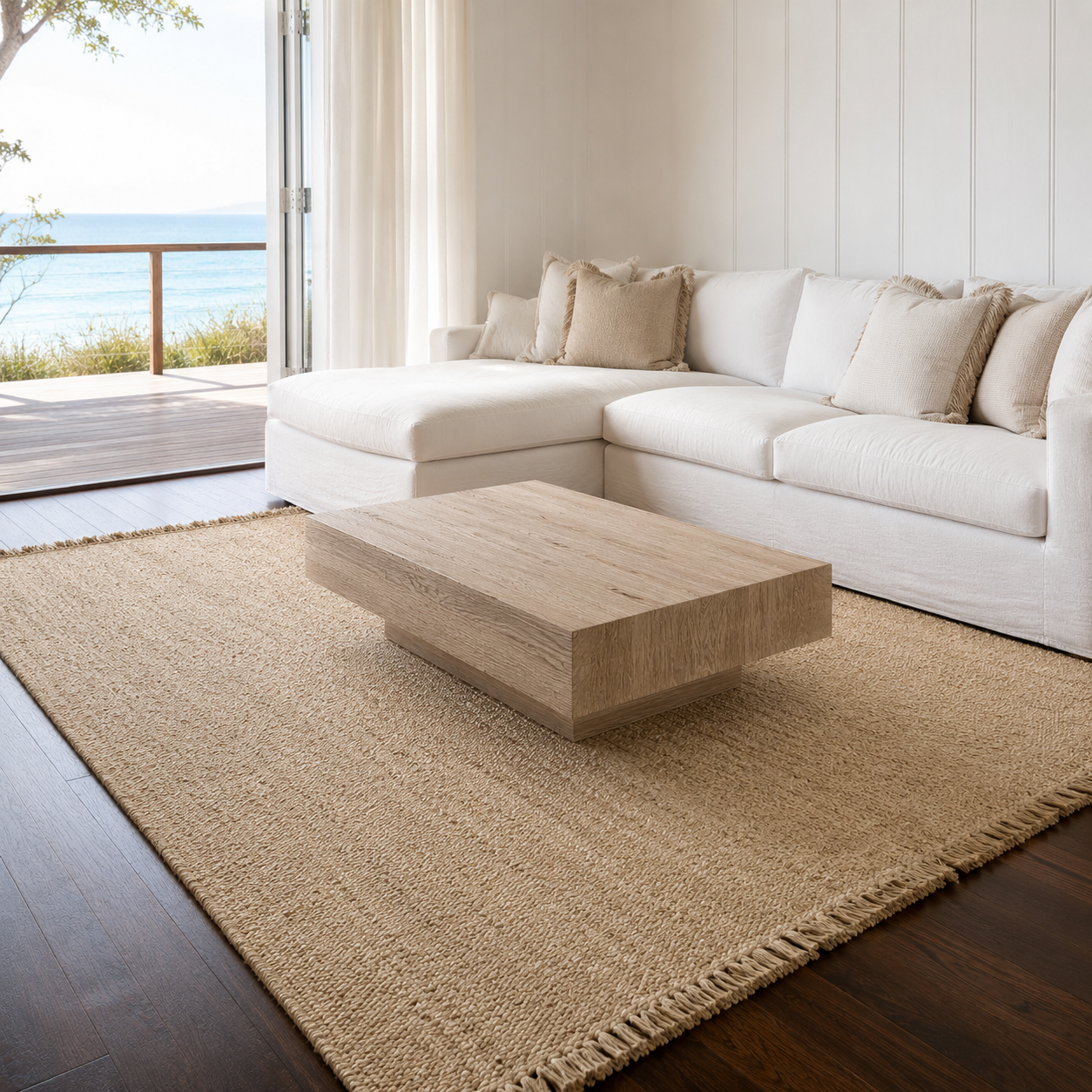 Yarrel Bamboo Rug close-up showing the natural bamboo weave and tassels