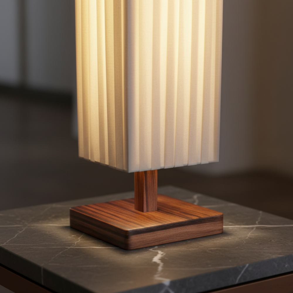 Yuki walnut wood floor lamp foot switch detail