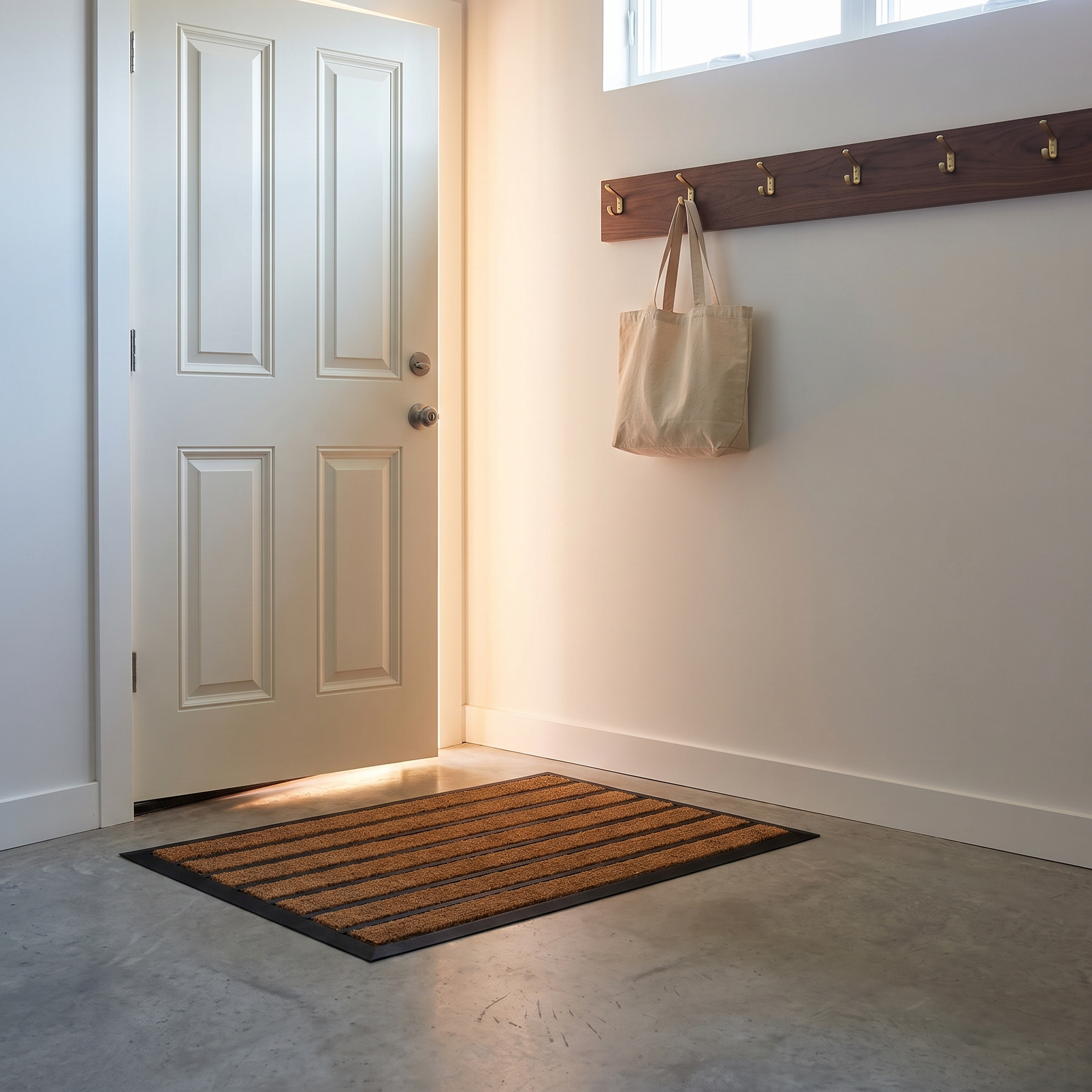 Zara striped doormat on polished concrete at an internal entry door