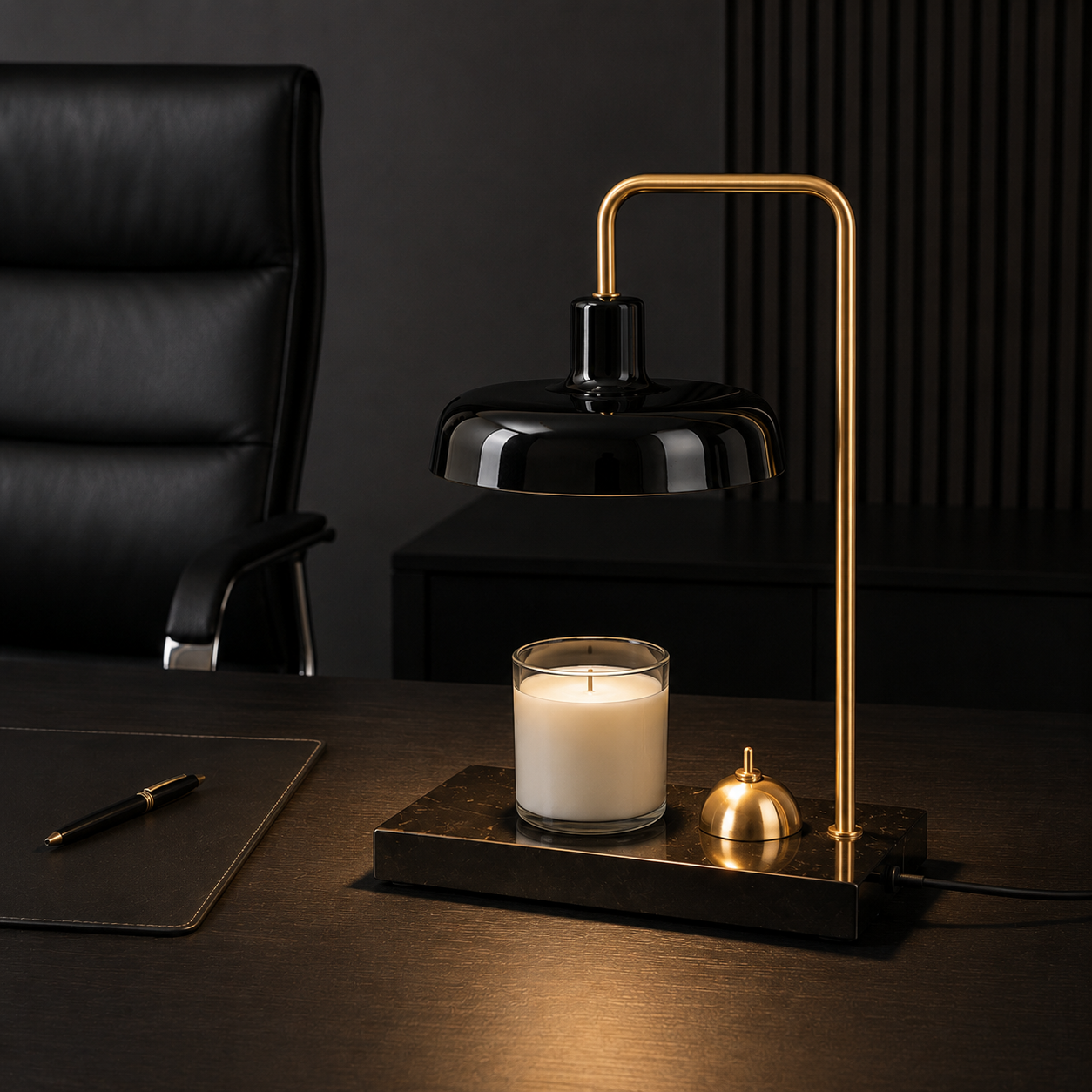 Zubi marble candle warmer lamp close-up showing natural stone veining