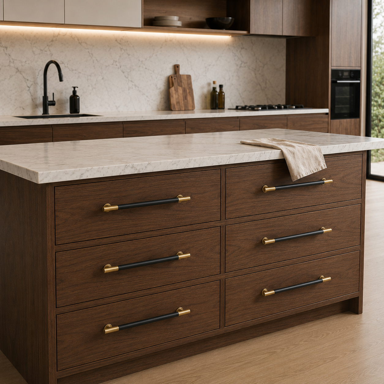 Swansea Brass Cabinet Handle – Leather-Wrapped Solid Brass Drawer Pulls & Knobs