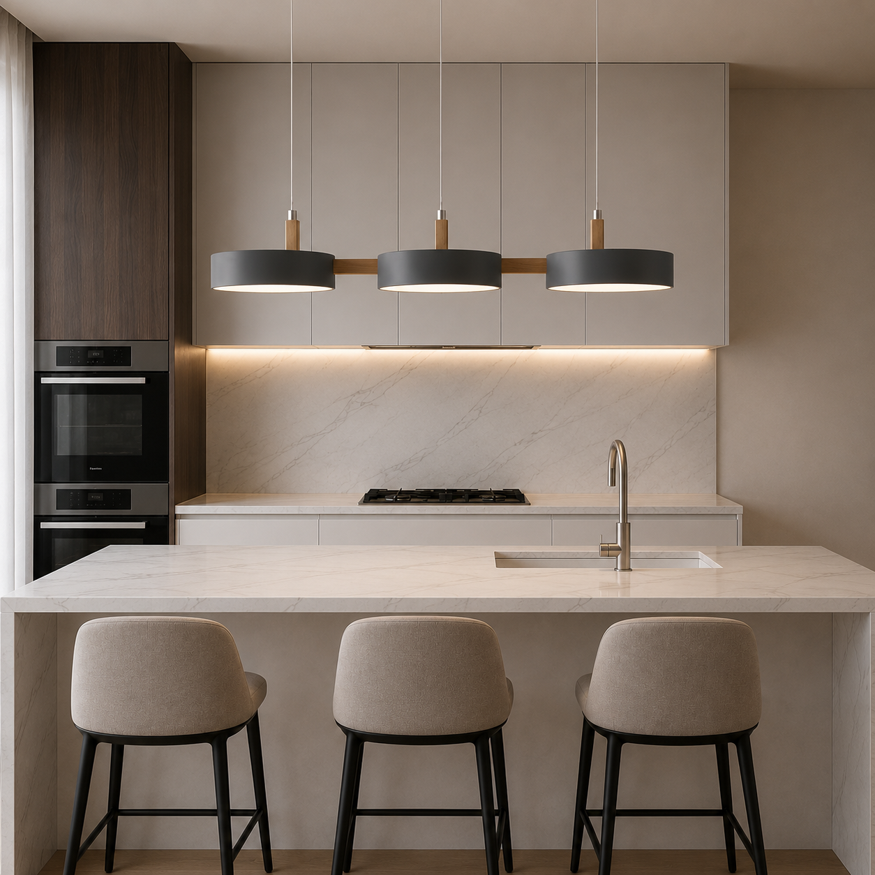 Vilde Scandinavian Linear Pendant Light with Staggered Metal Shades