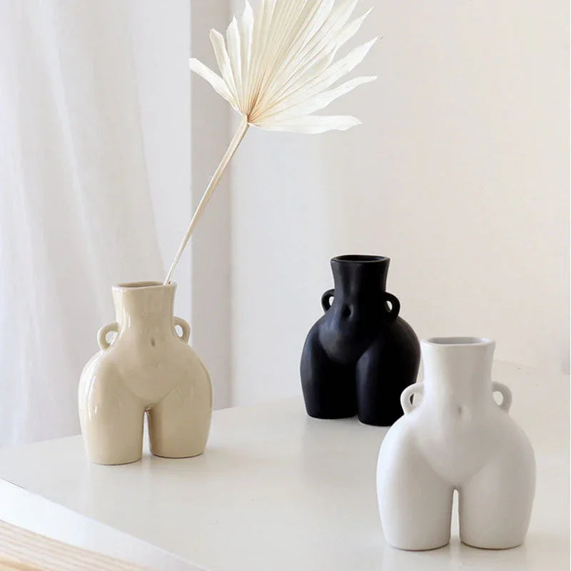 Artisan Body Sculpture | Ceramic Flower Vase in Matte White & Black | Eco-Friendly Design for Modern Decor 2