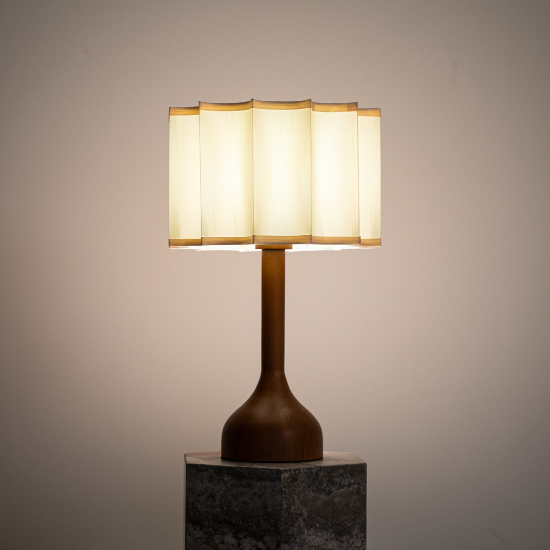 Artisan Wooden Floor Lamp with Tulip Shade for Cozy Ambiance 1