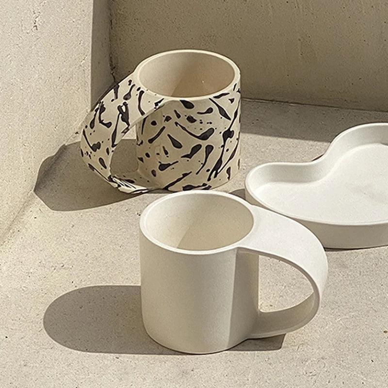 Artistic Charm | Ceramic Coffee Mug with Oversized Handle | Unique Ink Design for Comfortable Sipping 1