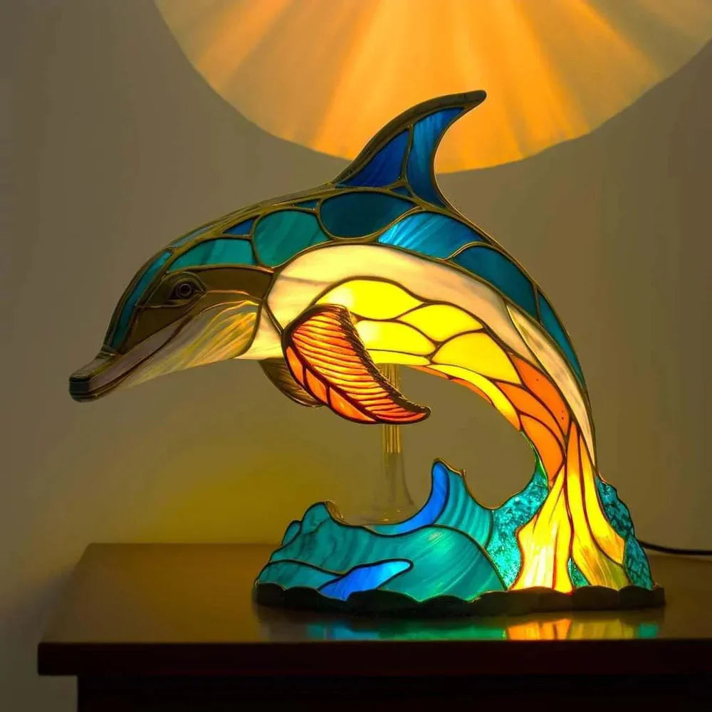 Artistic Table Lamp with Stained Glass Design | Unique Animal Prints for Cozy Ambiance 3
