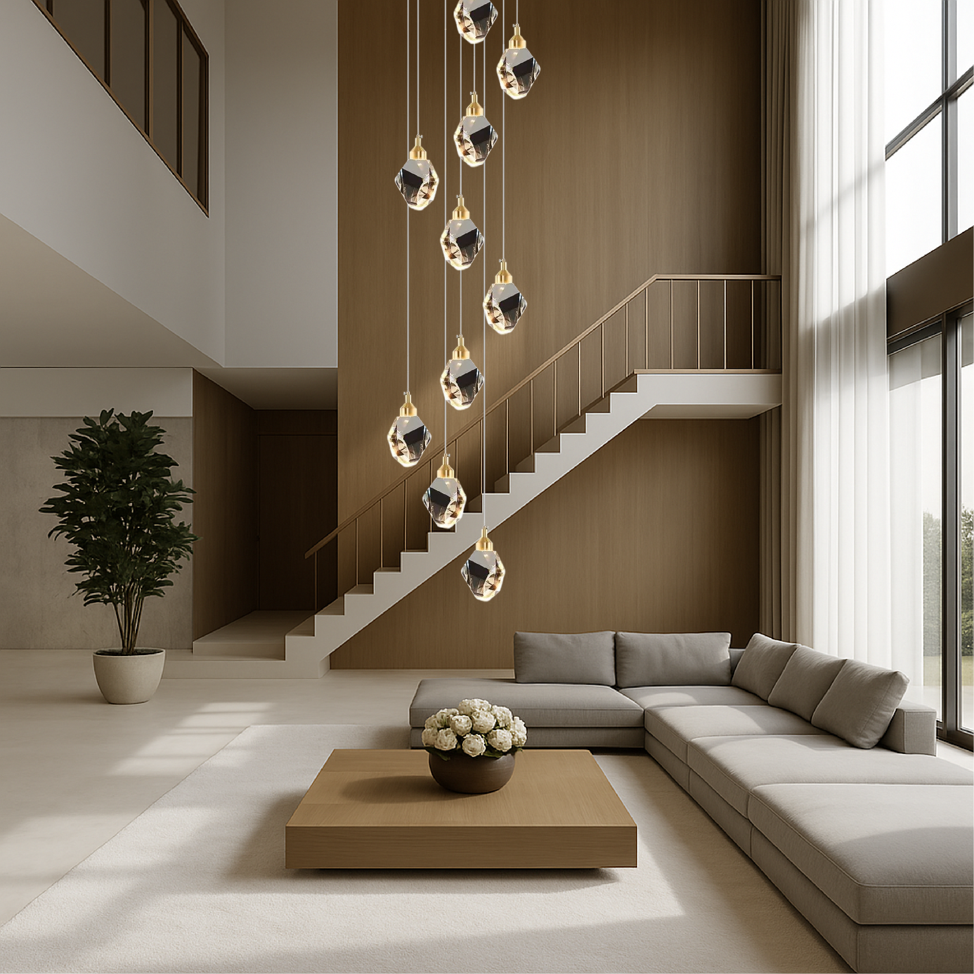 Aurevia | Crystal Chandelier Light with 10 Light Points | Elegant Design for High Ceilings 1