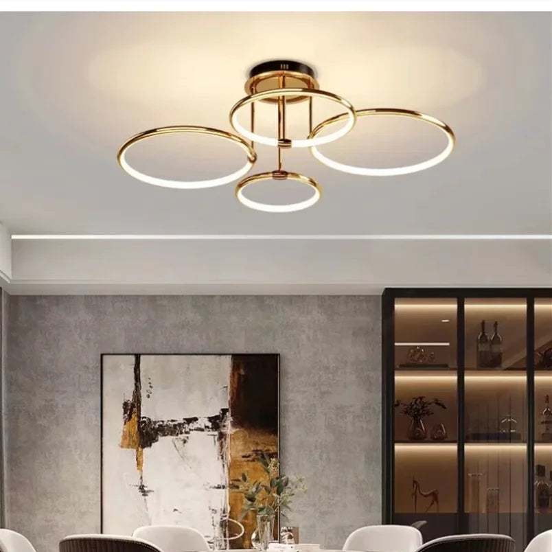 Aurevino | Modern Chandelier with Dimmable LED & Geometric Design | Gold Hanging Light Fixture for Contemporary Interiors 2