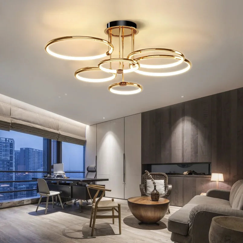Aurevino | Modern Chandelier with Dimmable LED & Geometric Design | Gold Hanging Light Fixture for Contemporary Interiors 4