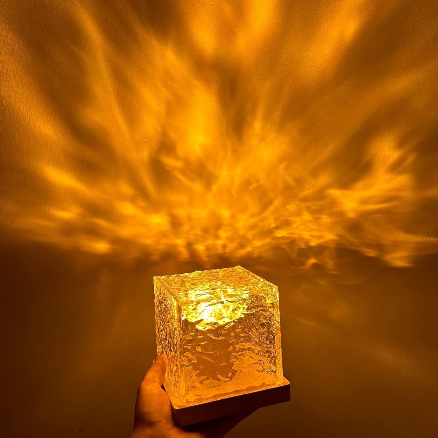 Borealis Cube | Table Lamp with Northern Lights Effect & 16 Colors | Elegant Wooden Base for Ambient Lighting 6